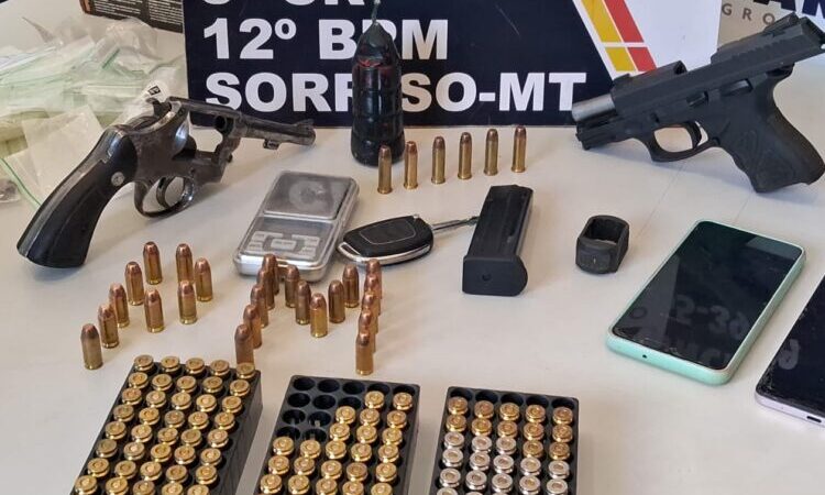 Sorriso: Bandido é preso pela PM com armas, munições e bomba caseira em quitinete