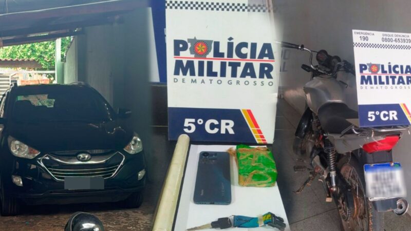 Polícia Militar prende homem com tablete de maconha e recupera carro roubado